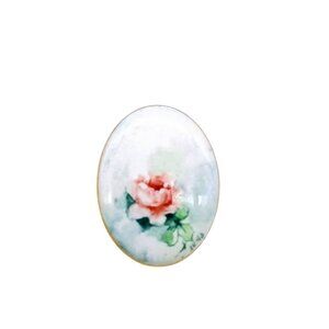 Vintage Hand-Painted Porcelain Rose Brooch Pin